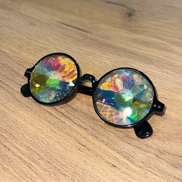 NWT black crystal kaleidoscopic refractive glasses rave PLUR festival - Picture 3 of 5